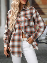 Oversized Plaid Button-Up Shirt - Trendsi - Flyclothing LLC