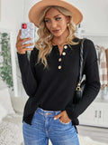 Button Detail Long Sleeve Knit Top - Trendsi - Flyclothing LLC