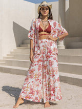 Printed Open Front Half Sleeve Top and Pants Set - Trendsi - Flyclothing LLC