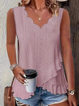 V-Neck Eyelet Ruffled Tank Top - Trendsi - Flyclothing LLC