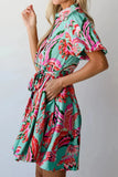 Abstract Print Lace-Up High Waist Buttoned Mini Dress - Trendsi