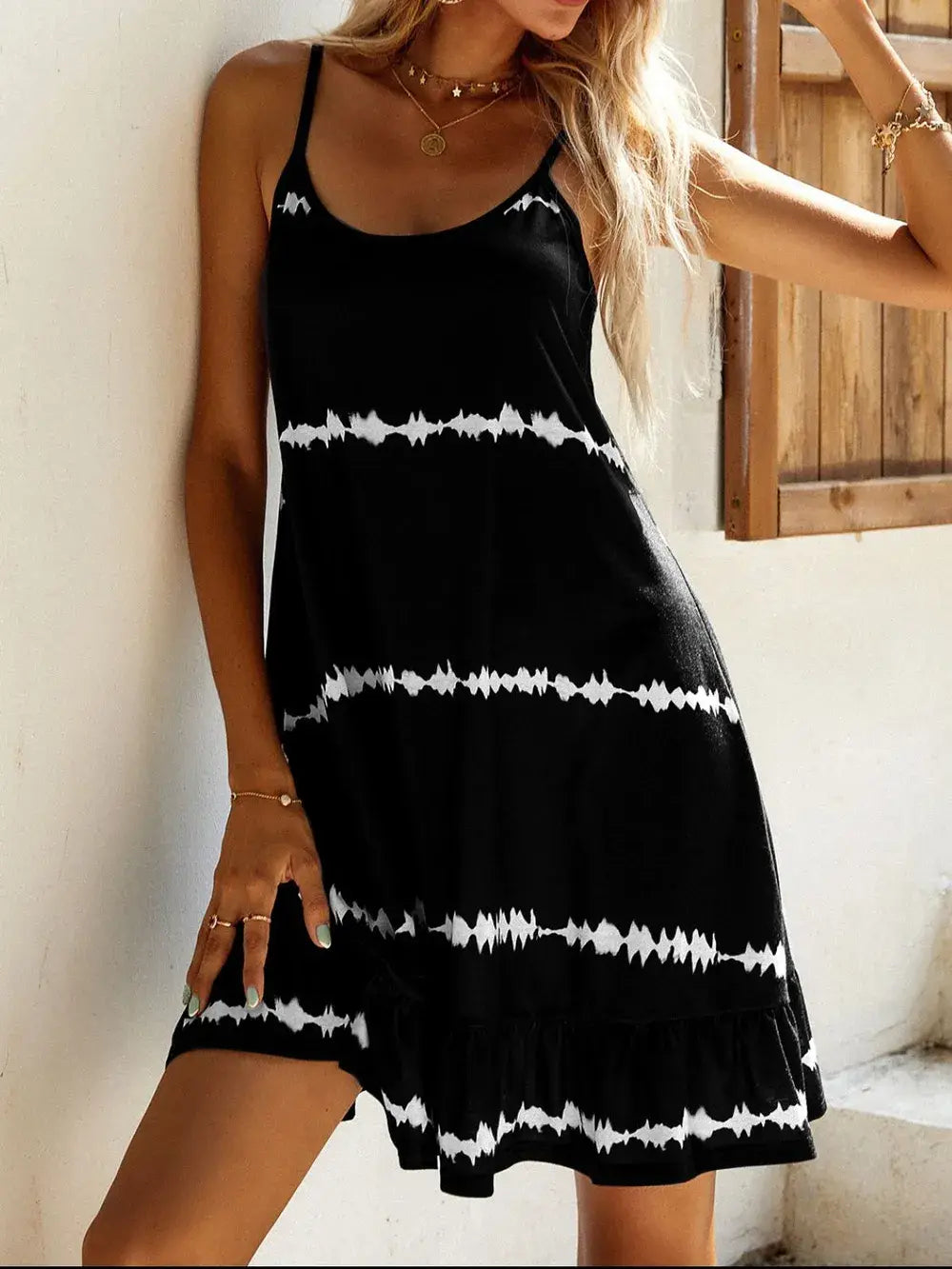 Contrast Printed Scoop Neck Mini Cami Dress - Trendsi - Flyclothing LLC