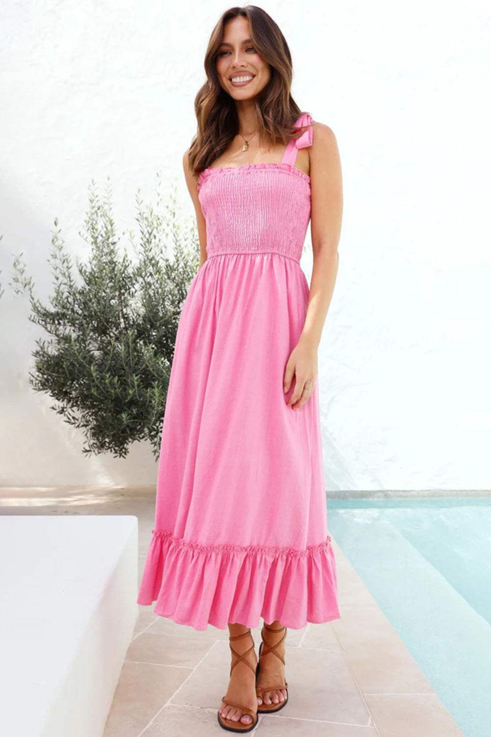 Ruffled Smocked Ruffle Hem Sleeveless Dress - Trendsi - Flyclothing LLC