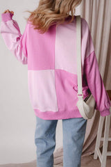 Color Block Half Button Long Sleeve Sweatshirt - Trendsi - Flyclothing LLC