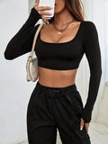 Square Neck Long Sleeve T-Shirt - Trendsi