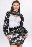 American Bazi Camouflage Cropped Jacket with Chains - Trendsi