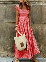 Full Size Gingham Smocked Ruffle Maxi Dress Plus Size - Trendsi - Flyclothing LLC