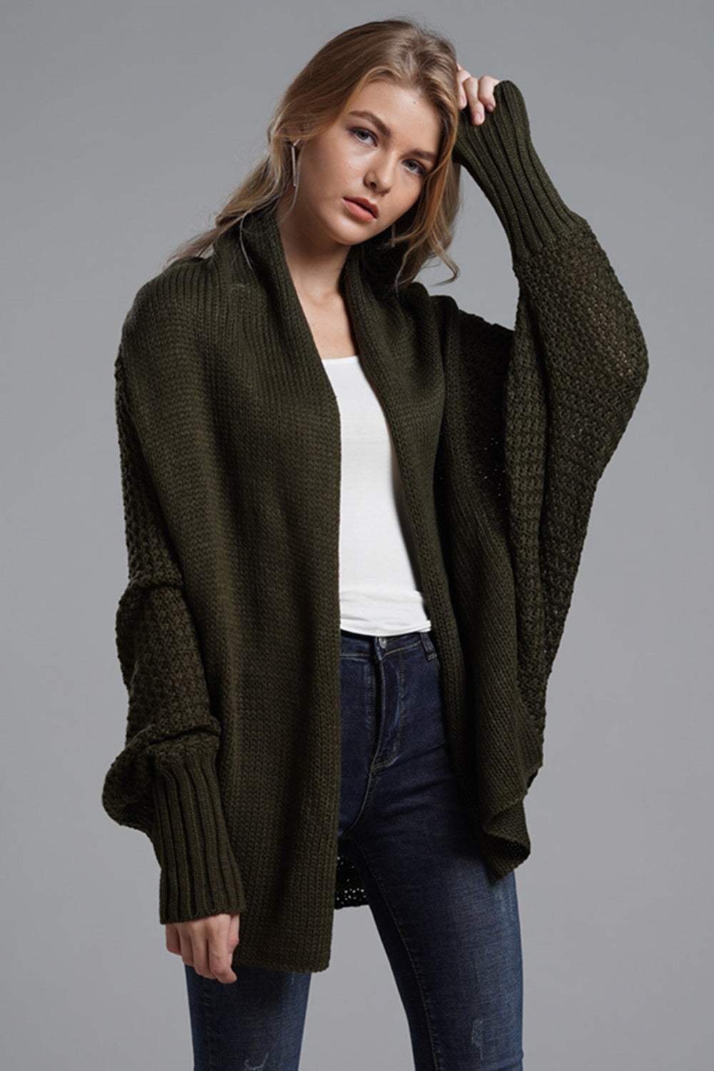 Open Front Batwing Sleeve Cardigan - Trendsi - Flyclothing LLC