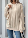 Perfee Drawstring Ruffled Long Sleeve Hoodie - Trendsi