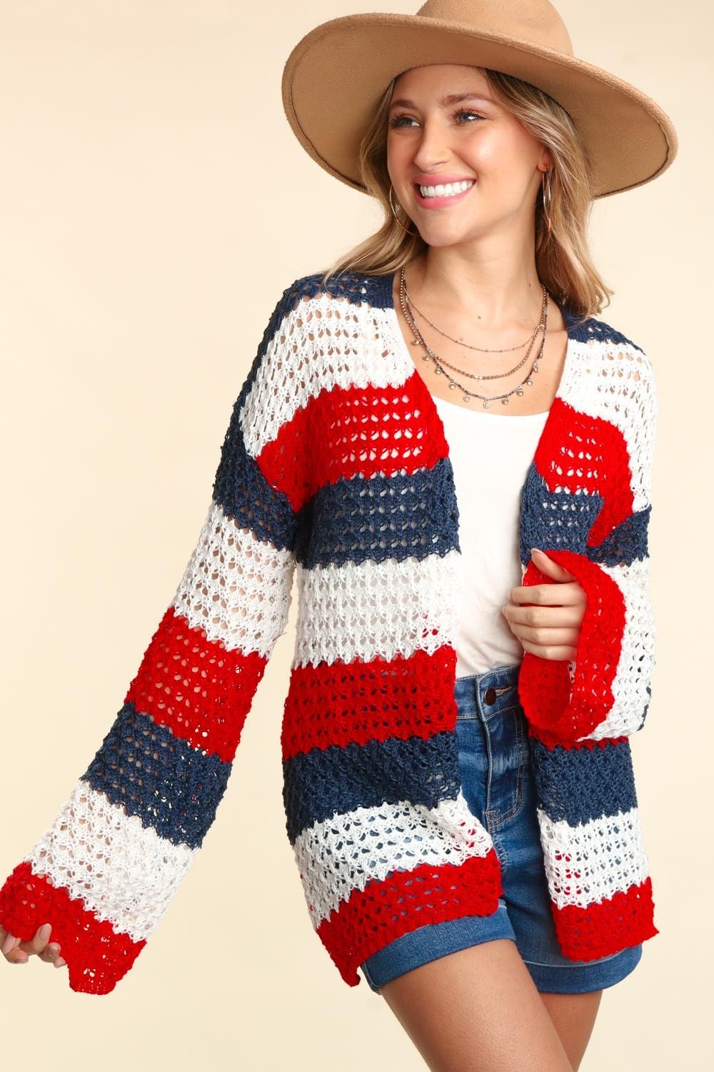 Haptics Full Size Open Front Long Sleeve Stripe Cardigan - Trendsi