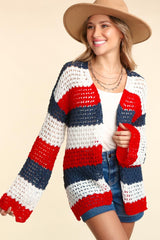 Haptics Full Size Open Front Long Sleeve Stripe Cardigan - Trendsi