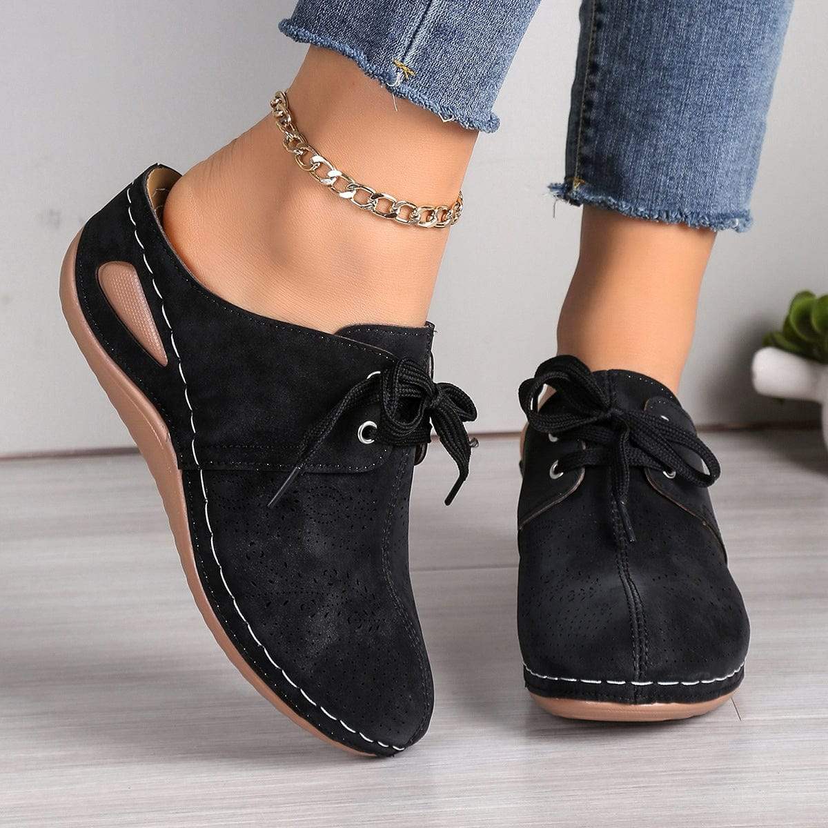 Lace-Up Round Toe Wedge Sandals - Trendsi - Flyclothing LLC