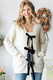 First Love Tie Closure Open Knit Cardigan - Trendsi