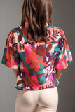 Printed Notched Puff Sleeve Blouse - Trendsi