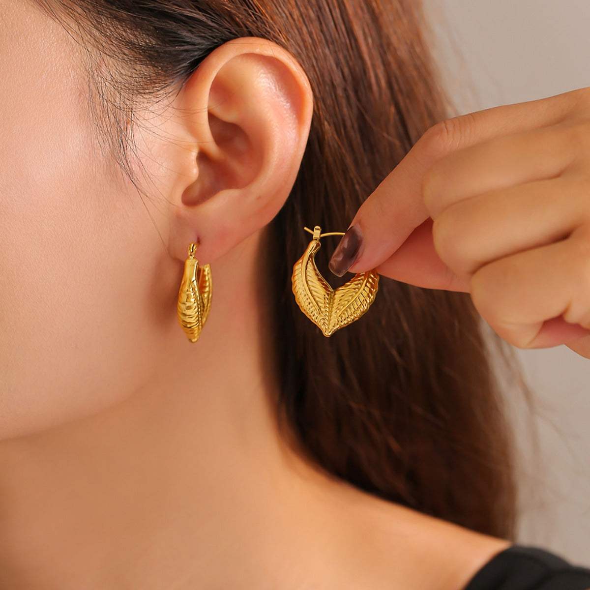 Titanium Steel Leaf Shape Earrings - Trendsi - Flyclothing LLC
