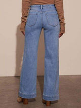 High Rise Front Pocket Patch Wide Leg Jeans - Trendsi - Flyclothing LLC