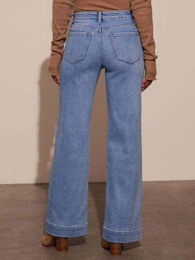 High Rise Front Pocket Patch Wide Leg Jeans - Trendsi - Flyclothing LLC