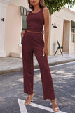 Drawstring Tank, Long Sleeve Cover Up and Pants Set - Trendsi - Flyclothing LLC