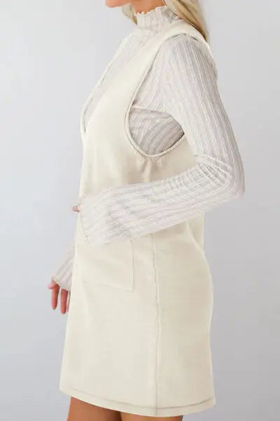 Lovelet Pocketed V-Neck Mini Sweater Overall Dress - Trendsi - Flyclothing LLC