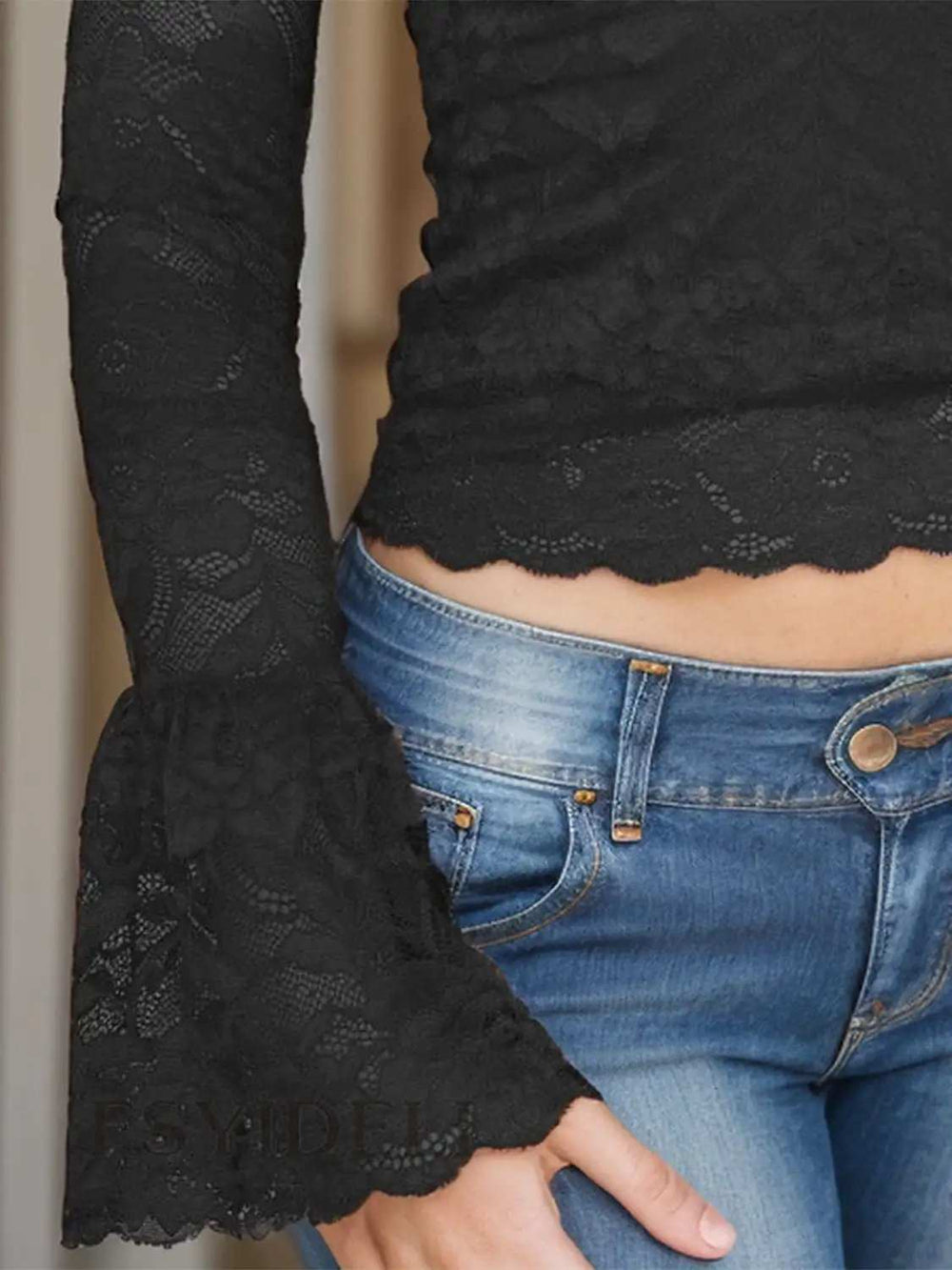 Lace Surplice Long Sleeve Blouse - Trendsi - Flyclothing LLC