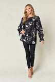 Double Take Full Size Printed Flounce Sleeve Blouse - Trendsi