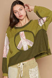POL Long Sleeve Cut Sew Peace Emblem Top - Trendsi