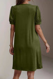 Pin-Tuck Notched Short Sleeve Dress - Trendsi - Flyclothing LLC