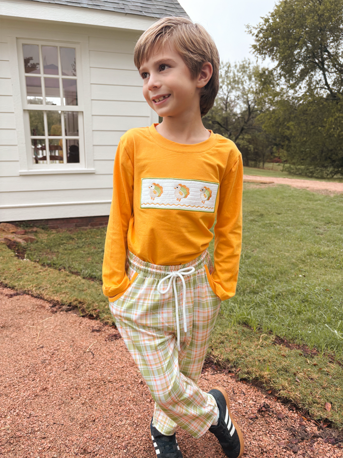 Thanksgiving Turkey Smocked Boys Pant Set - Rylee Faith Designs - Flyclothing LLC