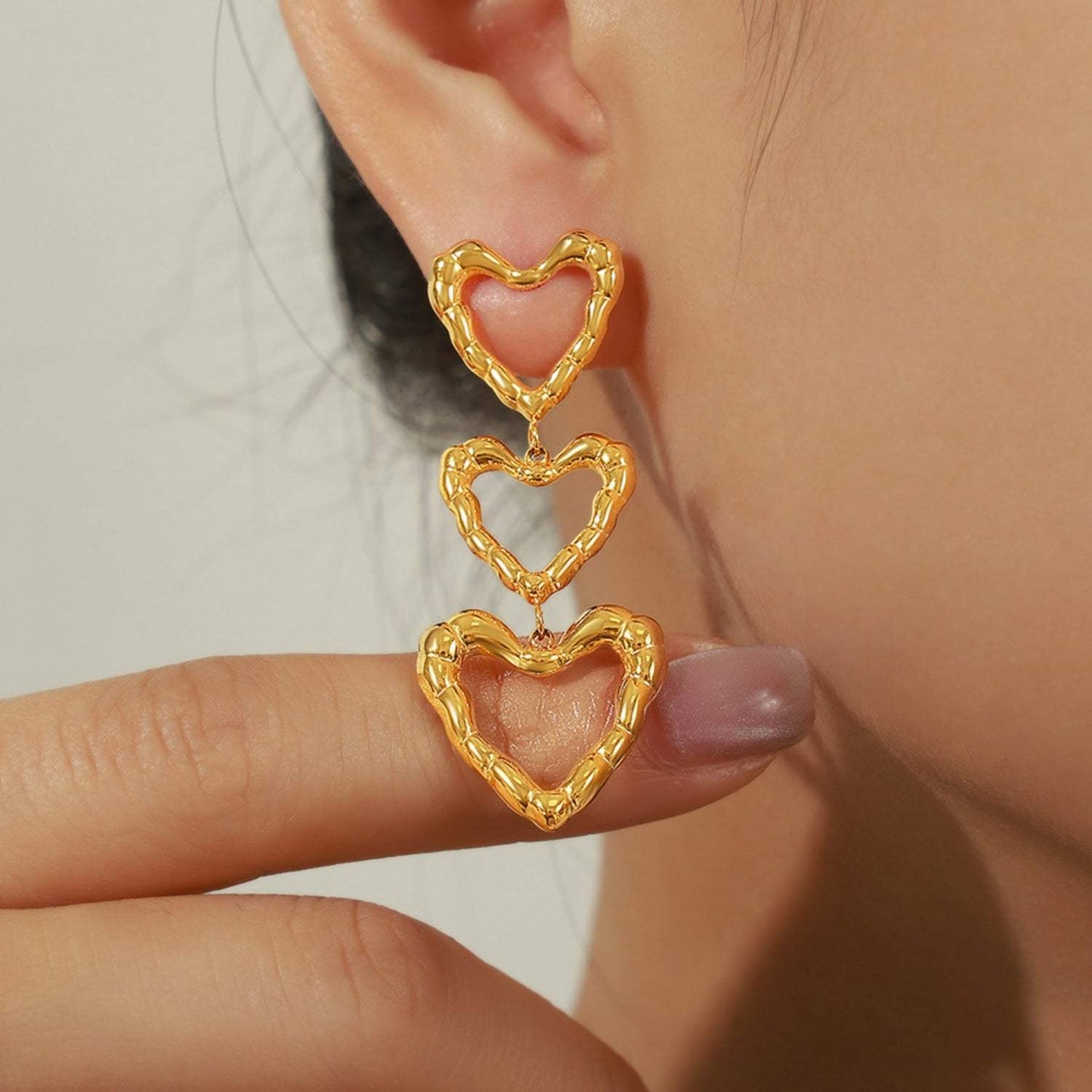 Titanium Steel Heart Earrings - Trendsi - Flyclothing LLC