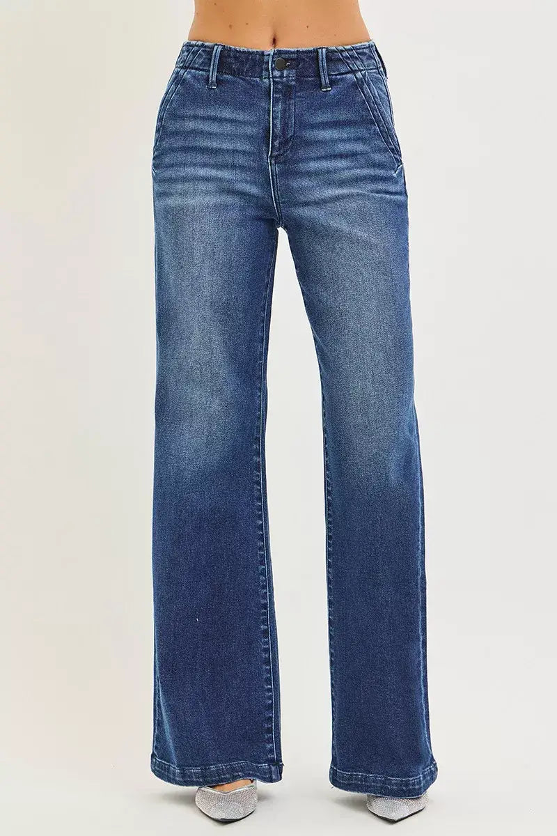 RISEN High Rise Wide Leg Slanted Pocket Jeans - Trendsi - Flyclothing LLC