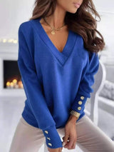 V-Neck Button Cuff Top - Trendsi - Flyclothing LLC