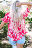 Peplum Printed Notched Short Sleeve Blouse - Trendsi - Flyclothing LLC