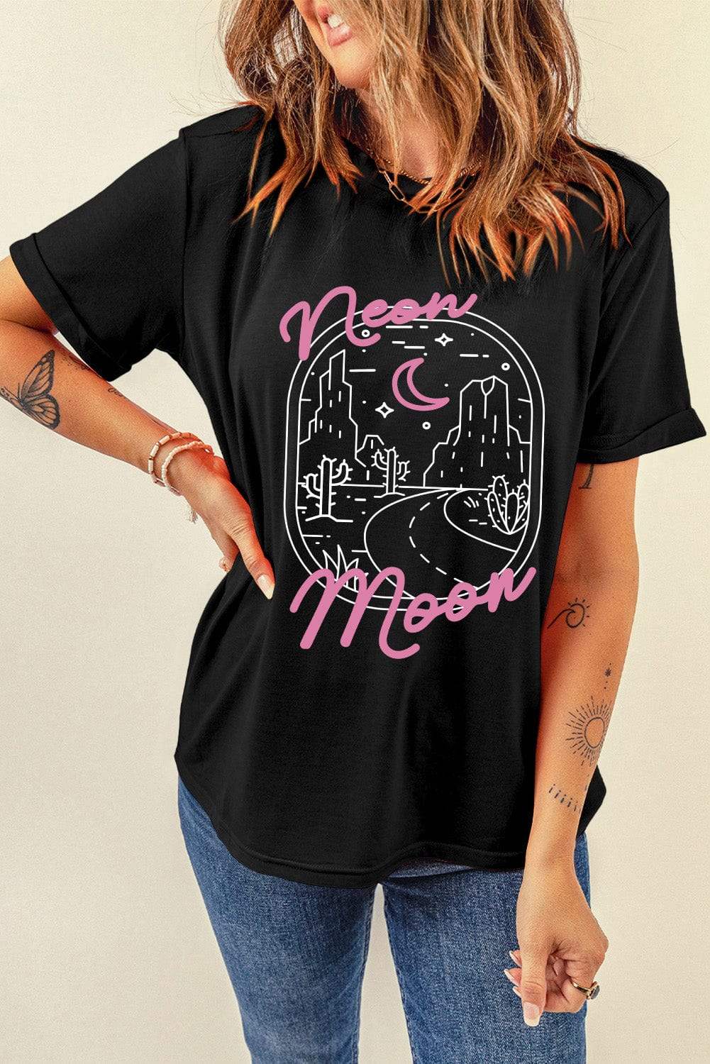 Graphic Round Neck Short Sleeve T-Shirt - Trendsi - Flyclothing LLC