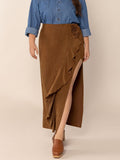 Plus Size Ruffled Slit High Rise Skirt - Trendsi