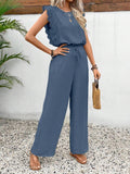 Lace Trim Round Neck Top and Pants Set - Trendsi