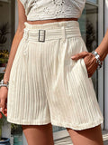 Textured High Waist Shorts with Pockets - Trendsi
