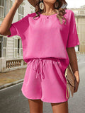 Waffle-Knit Half Sleeve Top and Shorts Set - Trendsi - Flyclothing LLC
