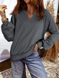 Lace Patchwork Detail Notched Mineral Wash Sweatshirt - Trendsi - Flyclothing LLC