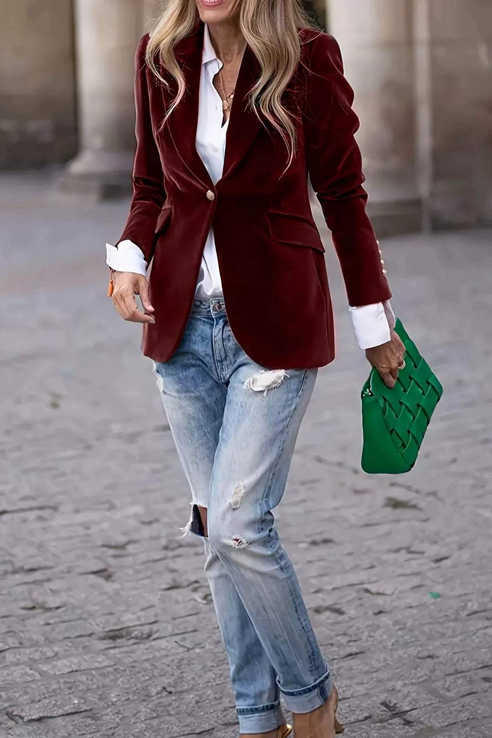 Lapel Collar One Button Blazer - Trendsi - Flyclothing LLC