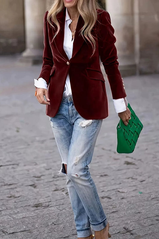 Lapel Collar One Button Blazer - Trendsi