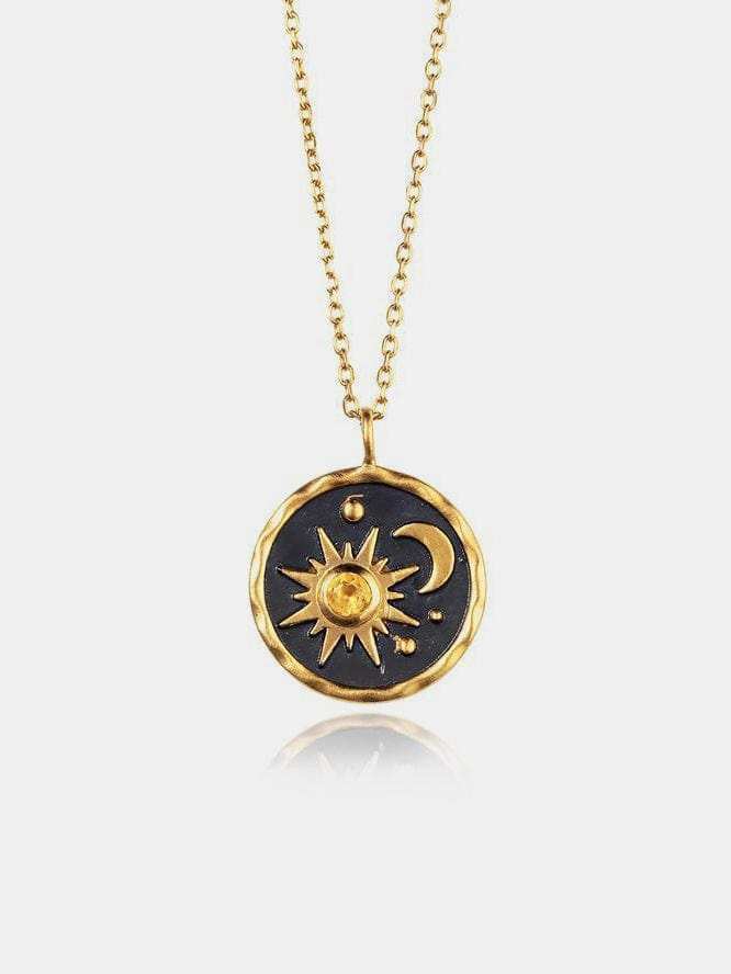 Alloy Inlaid Zircon Sun & Moon Necklace - Trendsi - Flyclothing LLC