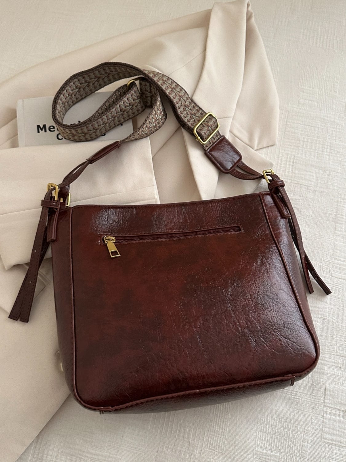 PU Leather Adjustable Strap Crossbody Bag with Pouch - Trendsi