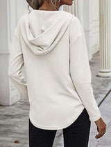Drawstring Waffle Knit Long Sleeve Hooded Top - Trendsi - Flyclothing LLC