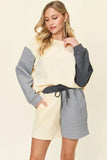 Double Take Full Size Contrast Drop Shoulder Top and Shorts Set - Trendsi