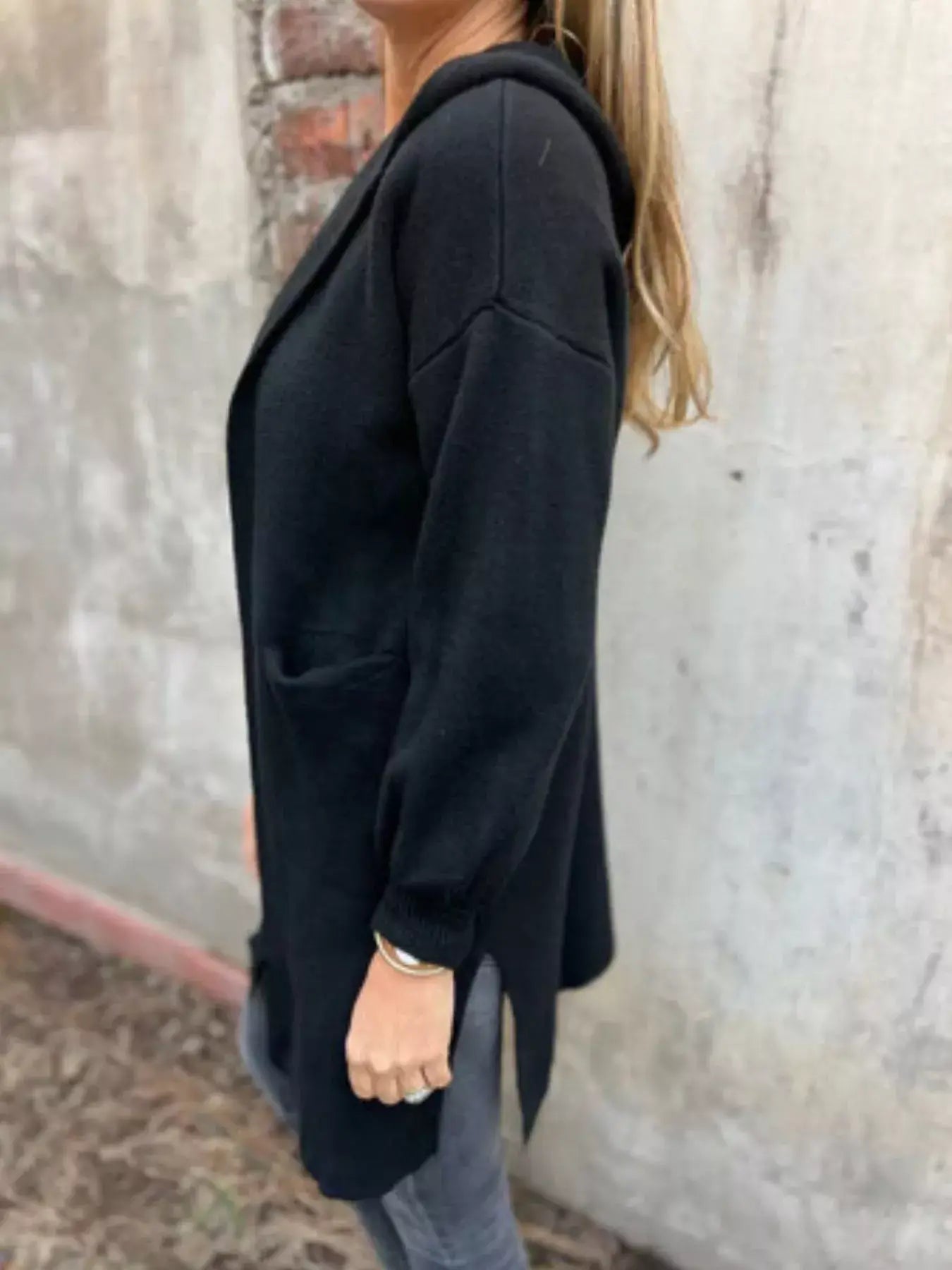 Full Size Open Front Drop Shoulder Hooded Cardigan Plus Size - Trendsi - Flyclothing LLC