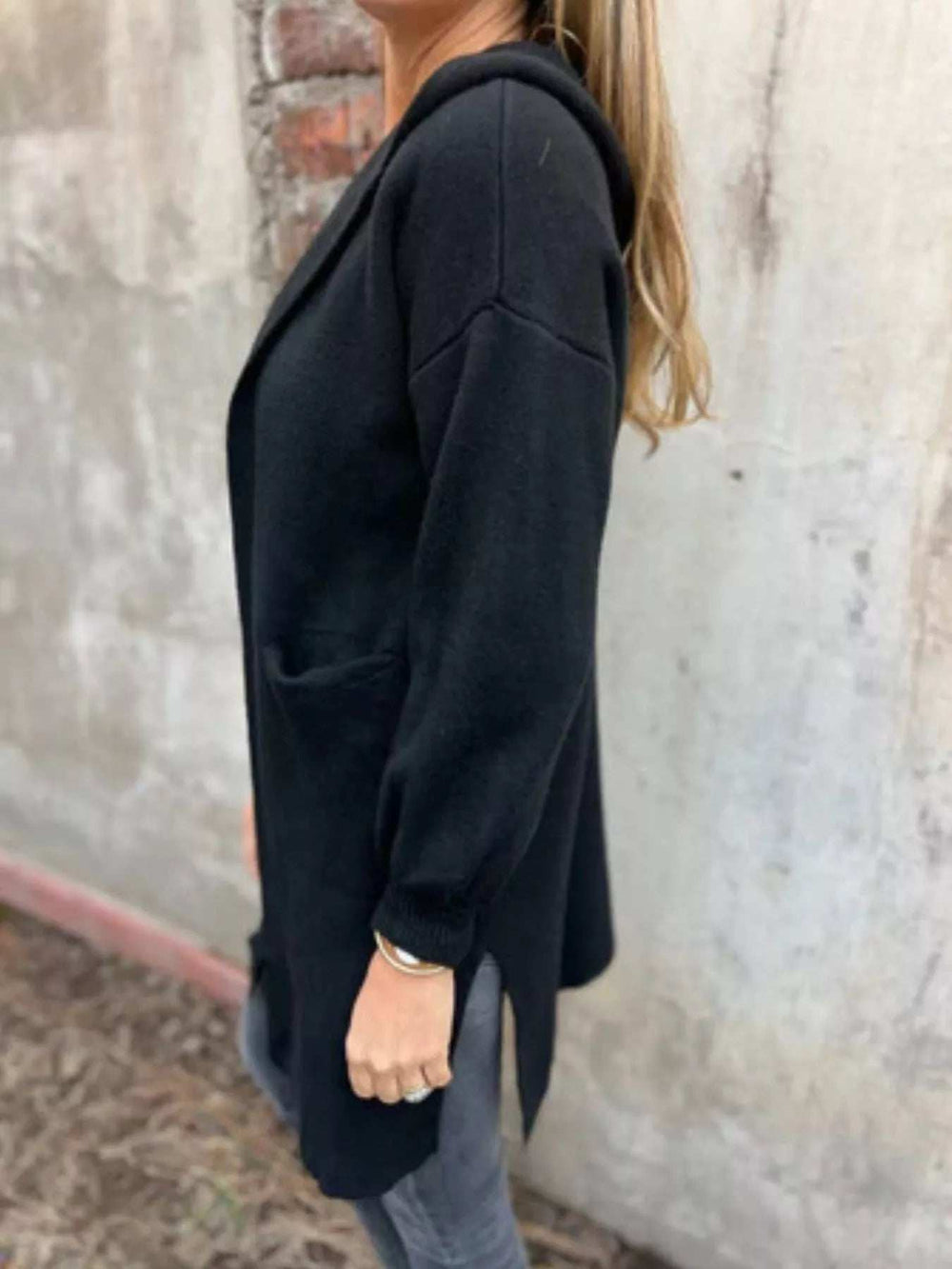 Full Size Open Front Drop Shoulder Hooded Cardigan Plus Size - Trendsi - Flyclothing LLC
