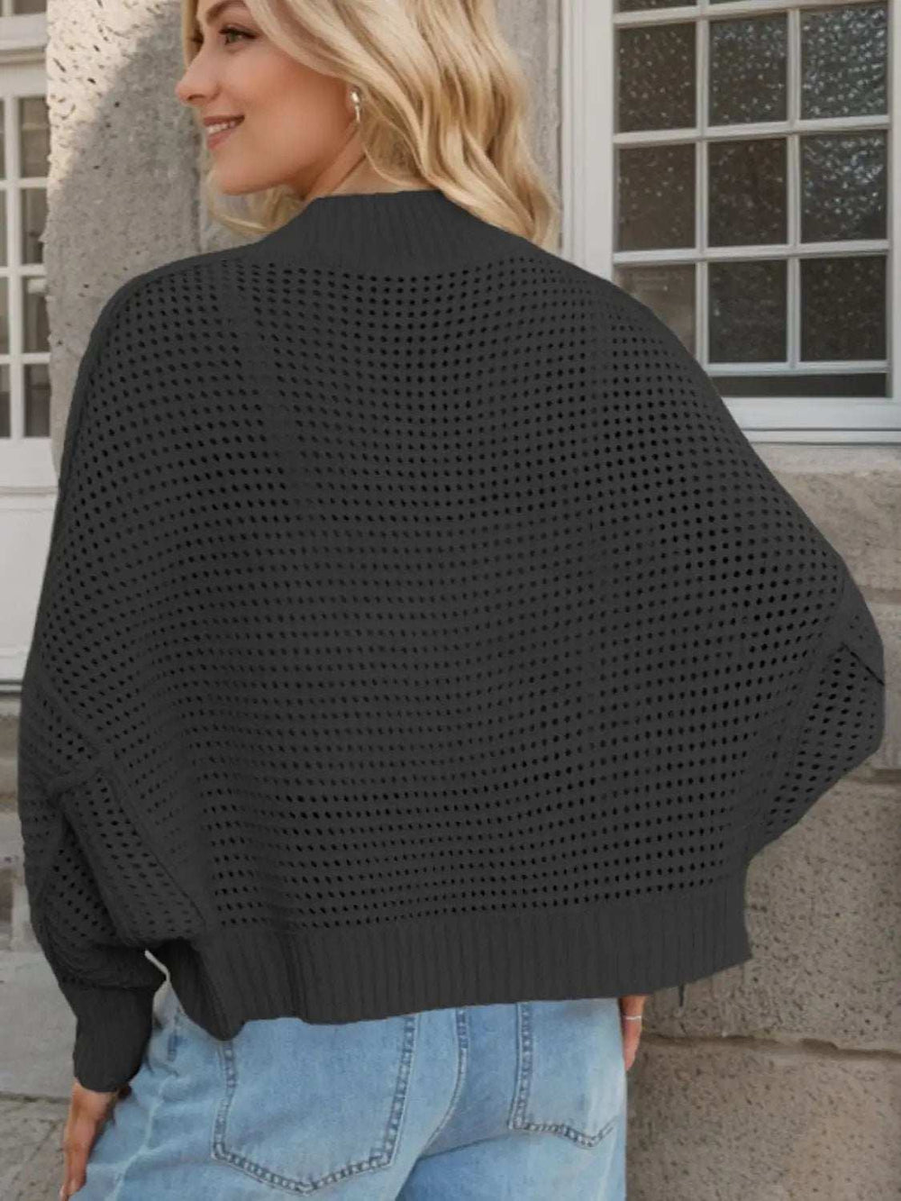 Openwork Open Front Long Sleeve Cardigan - Trendsi - Flyclothing LLC