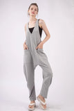 VERY J  Plunge Sleeveless Jumpsuit with Pockets - Trendsi