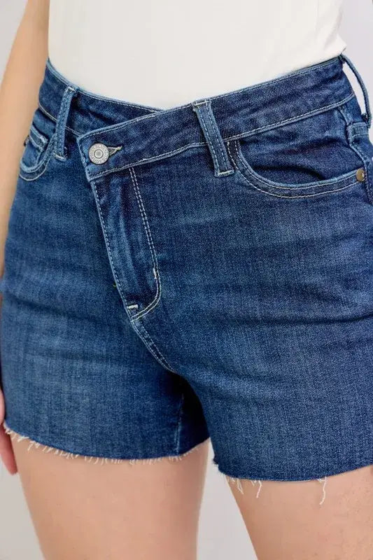 Judy Blue Full Size High Waist Criss-Cross Waistband Denim Shorts Plus Size - Trendsi - Flyclothing LLC