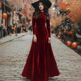 Women's Halloween Long-sleeve Long Velvet Dress